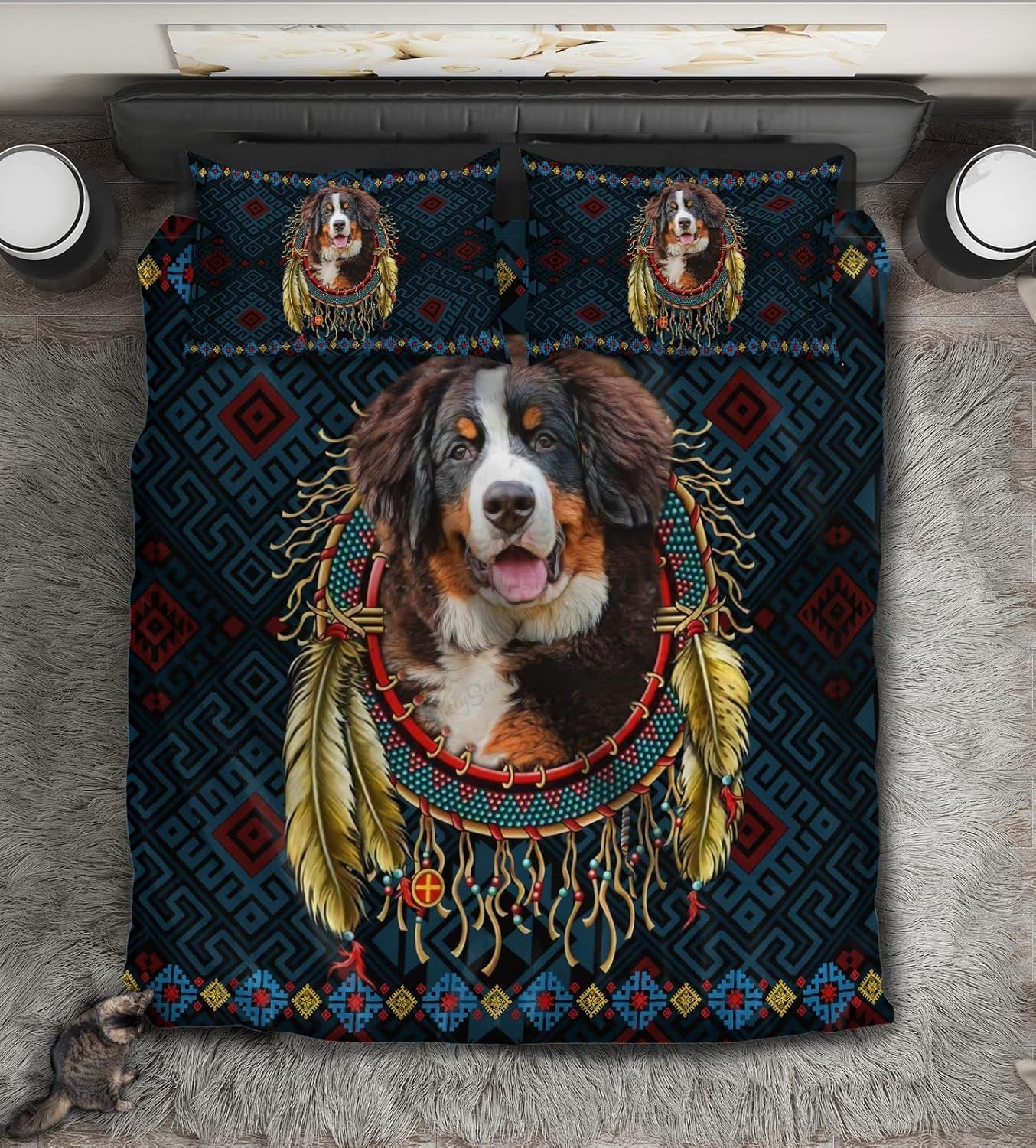 Bernese Mountain Dog Bedding Set Personalized Quilt Bed Set