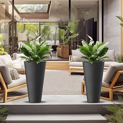 Miniatura 6 de Kante Juego de 2 macetas redondas altas y decorativas grandes de 29 pulgadas de alto para exteriores, interiores, jardín, patio, porche delantero