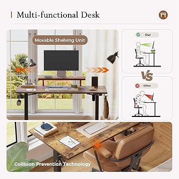 Klicelor Eletric Height Adjustable Desk, Movable Monitorstand, 100x60cm | 72-116cm Height, Standing desk with 2 Memory Buttons, Sit Stand Computer Desk for Home Office, 2 pcs Desktops, Brown