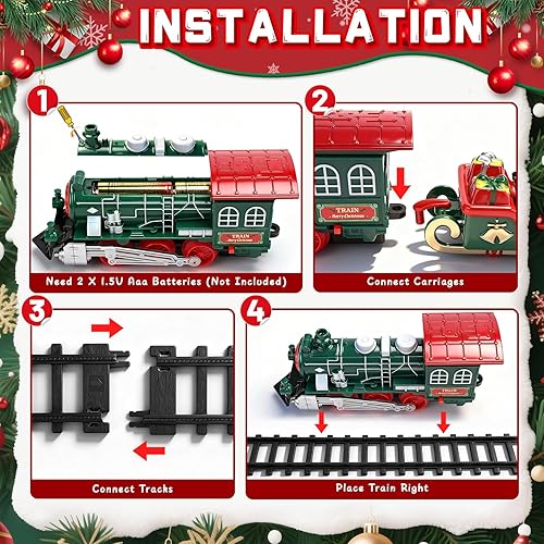 Miniatura 6 de Juego de tren para niños pequeños, árbol de Navidad, juegos de tren de Navidad para alrededor del árbol, juego de tren con sonido y luces, trenes