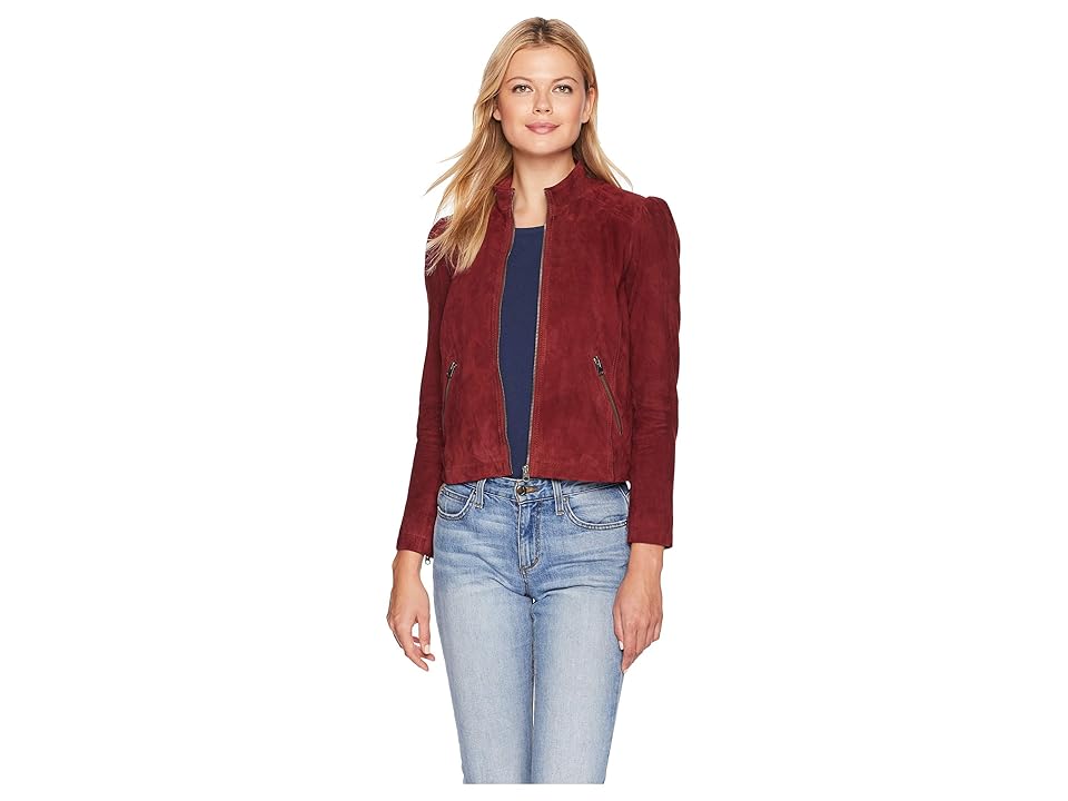 

Lucky Brand Suede Puff Sleeve Jacket (Cranberry) Women's Coat, Red