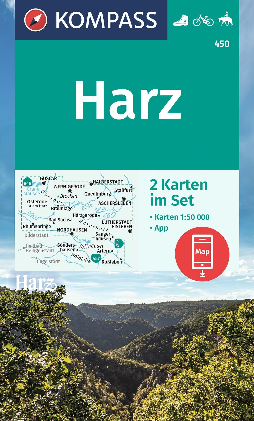 Harz WK2S 450: Set van 2 wandelkaarten Schaal 1 : 50.000 (Kompass Wanderkarten)