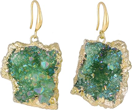 Irregular Natural Druzy Stone Quartz Rainbow Crystal Jewelry Pendant Earrings Wo