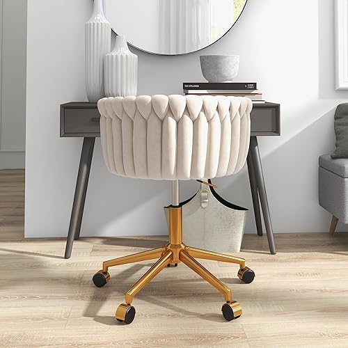 Miniatura 7 de GOOLON Silla de oficina en casa, silla de escritorio de terciopelo, silla de escritorio de oficina con ruedas con respaldo tejido moderno, cómodo