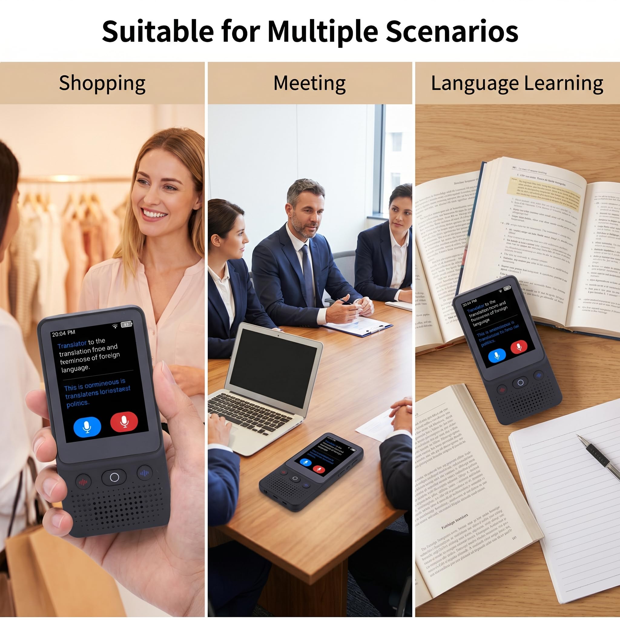 Sprachtranslator -Gerät, AI Smart Translator, 2 -Wege -Voice -Übersetzung von Echtzeit, Unterstützung von 138 Sprachen, Offline & Foto & & WLAN -Übersetzung