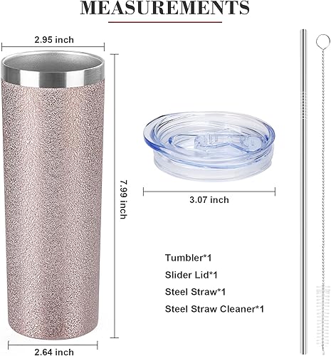 Miniatura 5 de FristChoice Vaso delgado de 20 onzas con tapa y pajita, vaso de acero inoxidable aislado al vacío de doble pared, taza de café de viaje, taza
