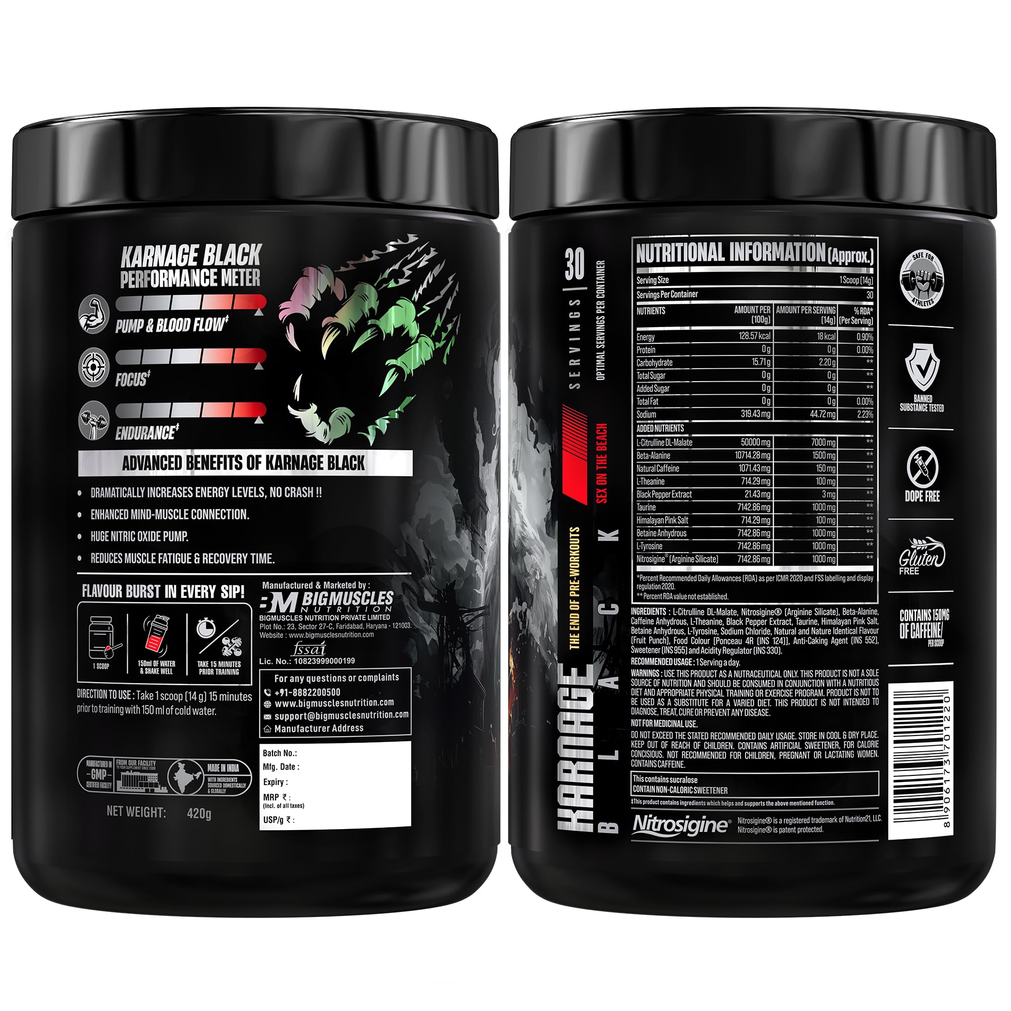 Bigmuscles Nutrition Karnage Black Preworkout (Sex On The Beach, 420g) — Amazon image 2