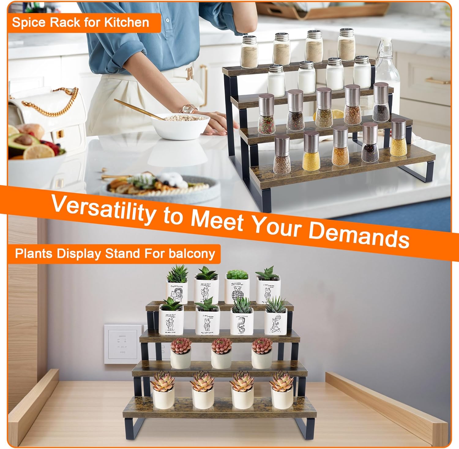 Wood Cupcake Stand, 4 Tier Wooden Cupcake Display Stand, Rustic Tiered Spice Rack Organizer, Perfume Organizer Stand, Display Riser Stand for Figures, Cupcake, Dessert