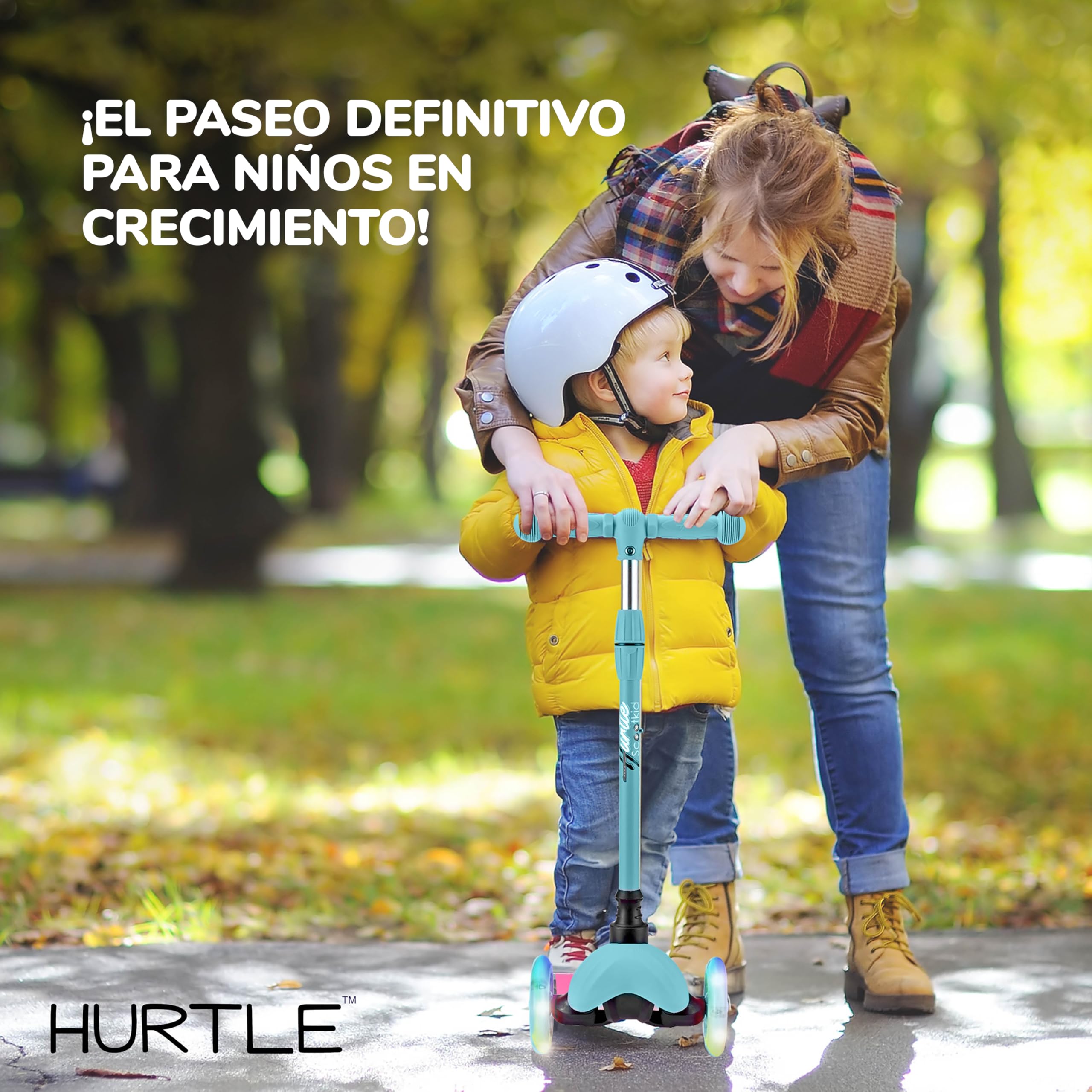 Hurtle Patinete, Scooter para niños, 3 Ruedas, Liviano, Luces LED, Antideslizante