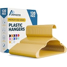 Lifemaster Plastic Clothes Hangers Heavy Duty Hanger Set, for Organizing Clothes, Dresses, and Coat, Holds Up to 5 lbs, Space-Saving Hangers with Non-Slip Shoulder Grooves, Pack of 120, Yellow