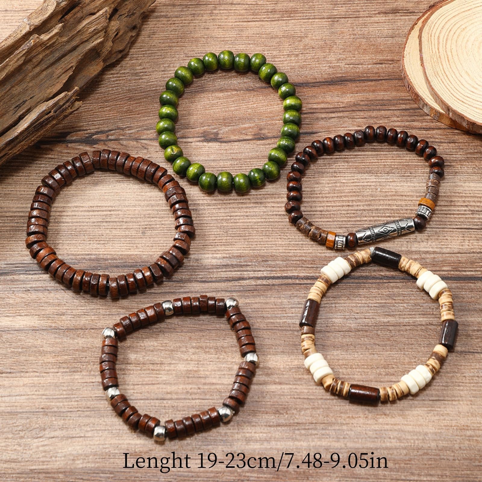 Set di 5 Braccialetti di Perline di Legno da Uomo e Donna - Stile Funky, Braccialetti di Perline per la Festa del papà, la Festa della Mamma, Natale, Compleanni, Giorno del Ringraziamento