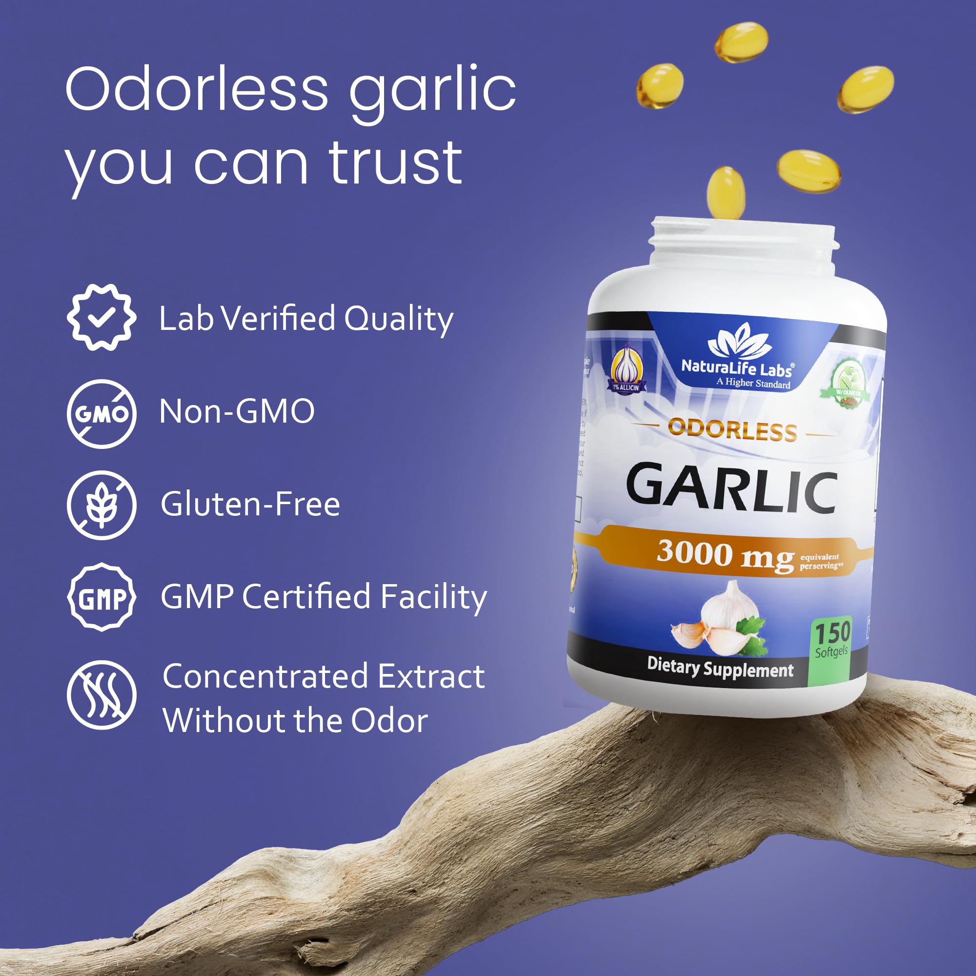 NaturaLife Labs Odorless Garlic 100:1 Concentrated Garlic Extract with Olive Oil, 1% Allicin, 150 Softgels, Non-GMO, Gluten-Free — Amazon image 7