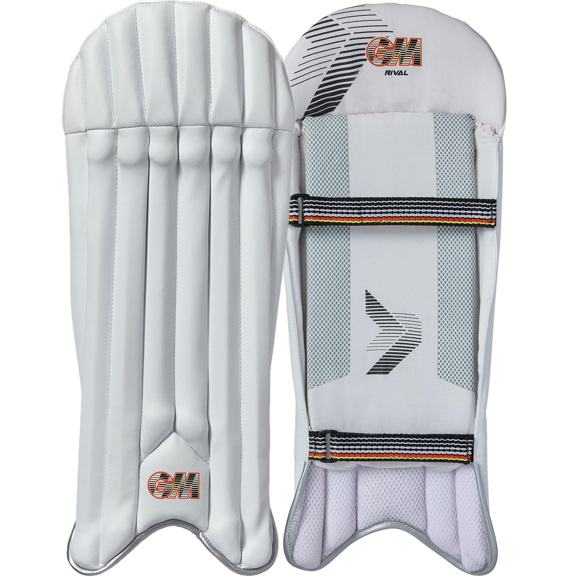 Gunn & Moore GM Rival Cricket Wicket Keeper Keeping Pads | PVC Facing with Cane & Low Density Foam Filling | Mesh Instep | Adult | Approx 1 kg per Pair | 1 Pair | White | with GM Logo
