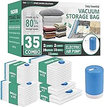 Cozy Essential 35 Pack Vacuum Storage Bags with Portable Rechargeable Wireless Portable Electric Pump, Vacuum Seal Space Saver Bags for Clothing, Pillows, Blanket, Bedding, Comforters