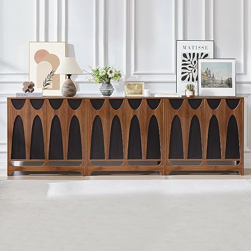 Miniatura 8 de Aparador buffet con juego de 3, armario de almacenamiento moderno de mediados de siglo de 94.5 pulgadas con estante ajustable y 6 puertas para