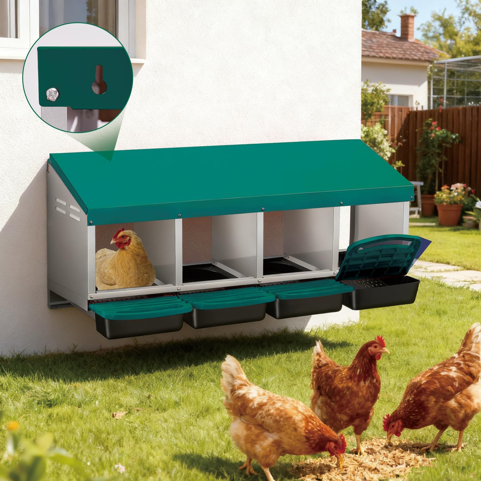Nichoirs à œufs pour poules, 4 compartiments, nid de poule à déplacer avec trous d'aération et bac récupérateur, crée un espace de collecte sécurisé pour les œufs pondus, nichoirs à fixer au mur