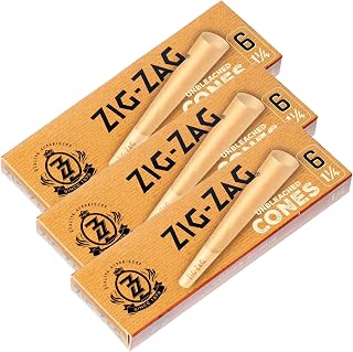 Zig-Zag – Unbleached Pre Roll Cones, 3 Booklet Pack – 1¼ Size, Slow Burning, 6 Cone Packs, 100% Natural Gum Arabic, No Bleach, Authentic – Made in Spain, Qualité Supérieure since 1879
