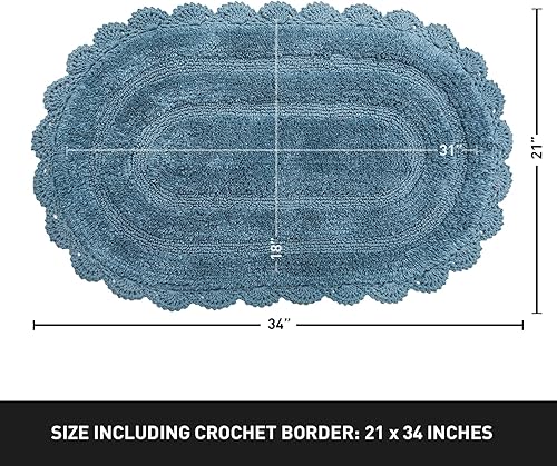 Miniatura 2 de Chardin home Alfombra de baño de ganchillo azul provincial, 100 % algodón, ovalada con borde de ganchillo hecho a mano, 21 x 34 pulgadas, alfombra