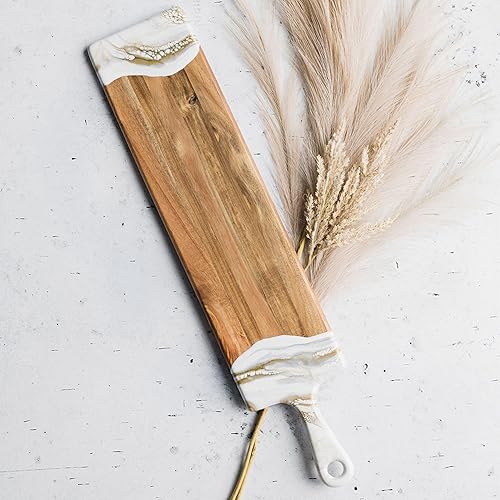 Miniatura 8 de Lynn & Liana Tabla de queso de acacia Baguette  Tabla de cortar de resina de madera  Tabla de embutidos de lujo para servir  Tabla de cortar hecha a