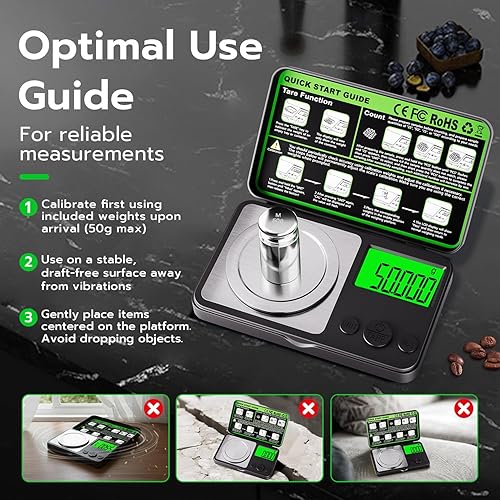 Miniatura 9 de Wigearss Báscula digital de miligramo de 1.76 oz x 0.00 oz, mini báscula de precisión con función de peso de tara, peso de calibración y pantalla
