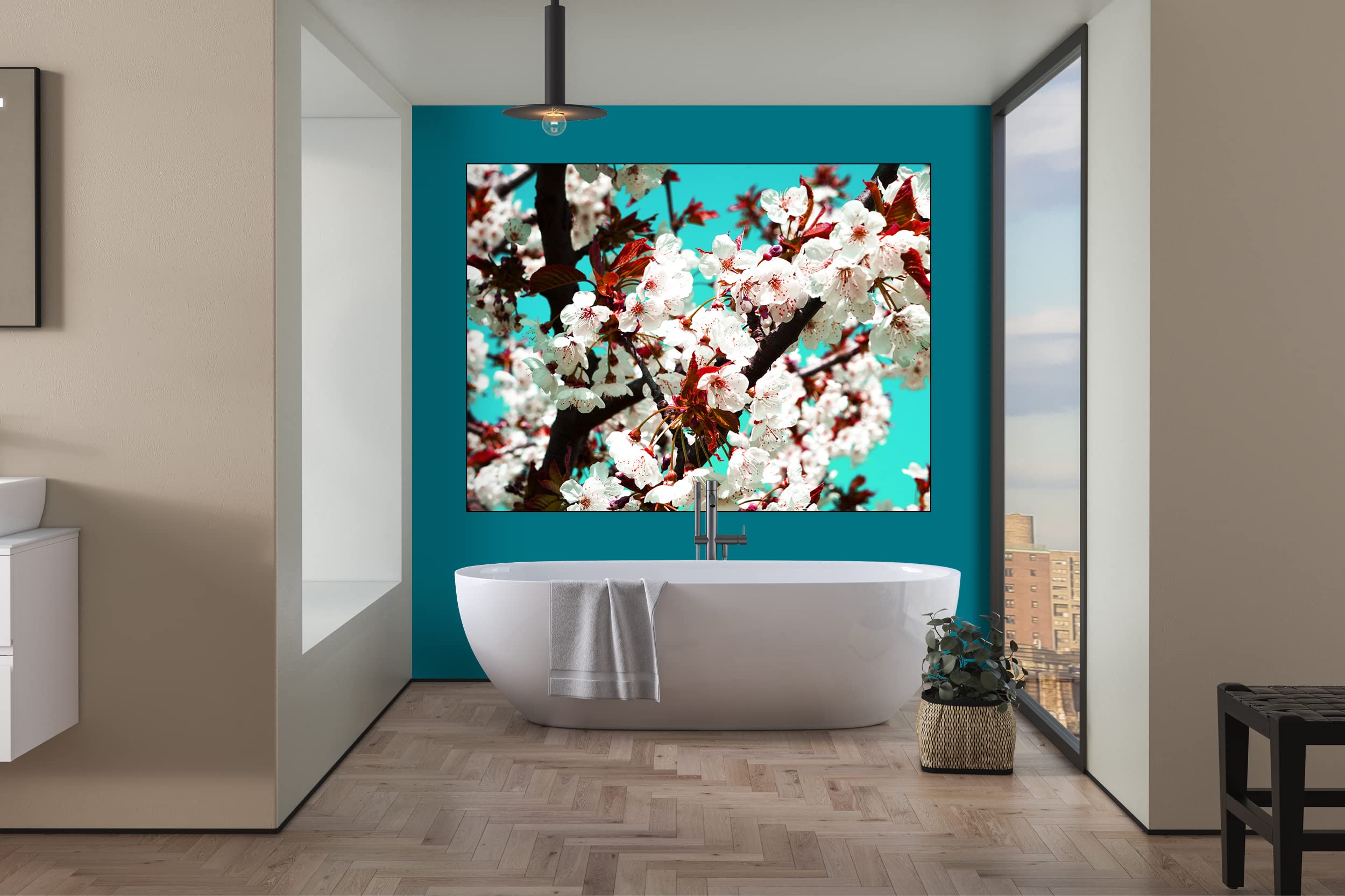 Glücksvilla - Fiori di ciliegio 2 (tela 2 cm, 120 x 90 cm) | varie misure - quadro murale orizzontale - giardino fiori fioritura pianta natura botanica albero ramo mela