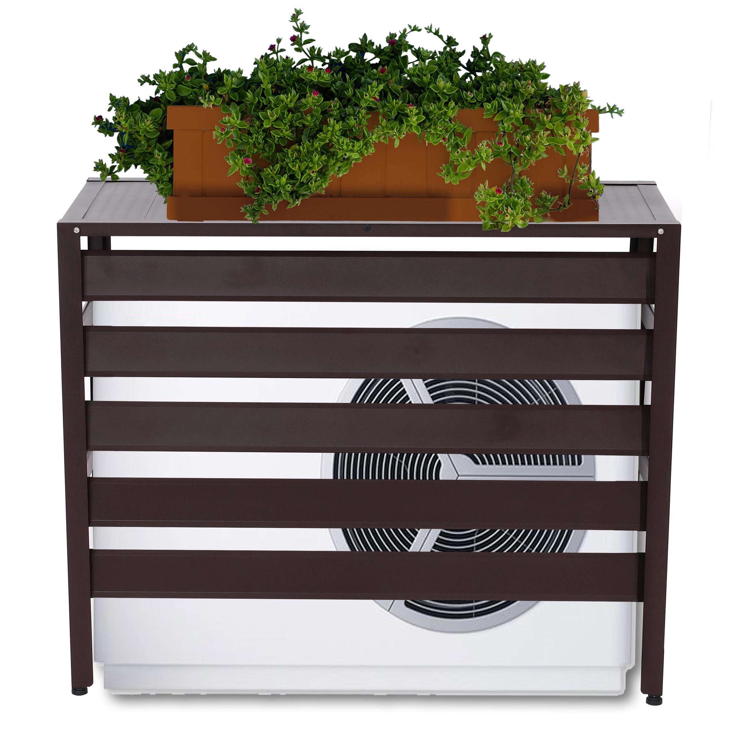 Mendler Habillage en Aluminium pour climatiseur/Pompe à Chaleur HWC-K59, Couverture Grille de Protection étagère pour Plantes, métal 73x90x38cm - Brun