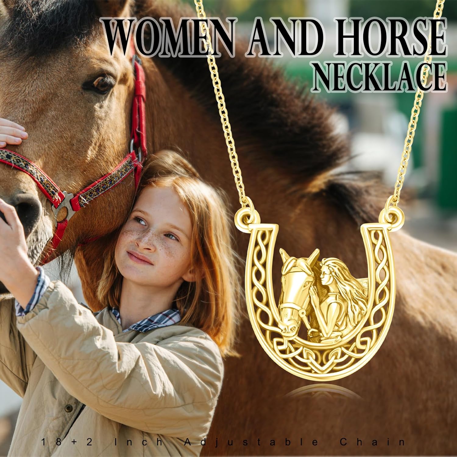 OHAYOO Horse Necklace 925 Sterling Silver Celtic Knot Horse Pendant Necklace Horseshoe Horse Jewelry Gift for Women