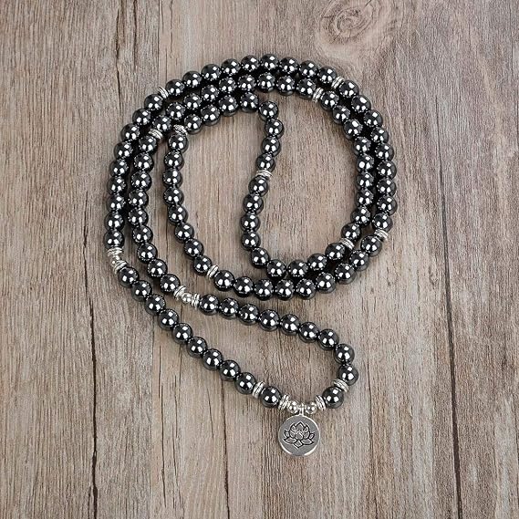 Collana Mala 108 Perline Fiore Di Loto Con Perle Da 8mm - Bracciale Curativo, Accessorio Per Meditazione E Yoga