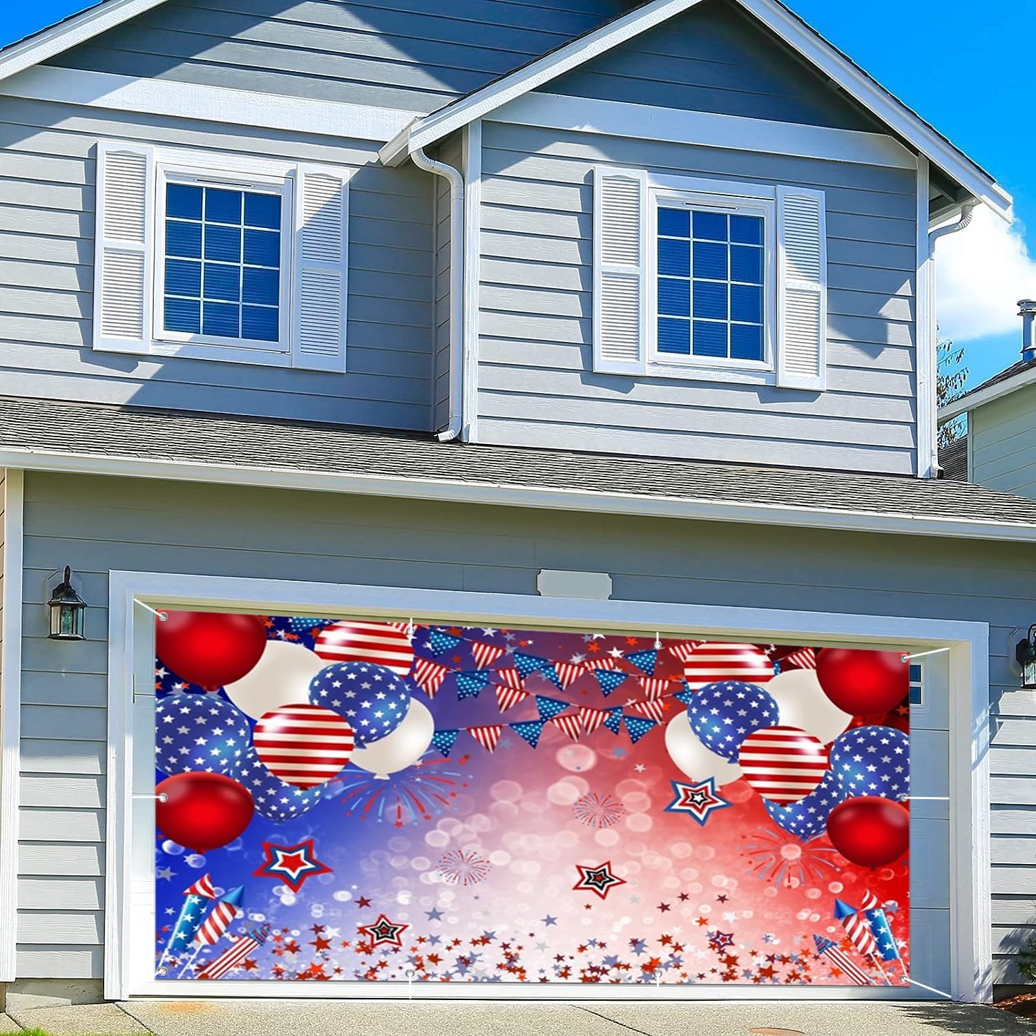 American 4th of July Garage Door Cover 16x7ft Independence Day Party Garage Door Decor American-Theme Birthday Party Garage Door Backdrop American Flag Day Patriotic Speech Backdrop
