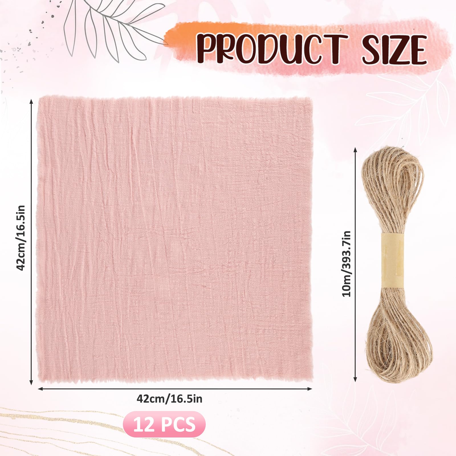 12 Stück Stoffservietten, 42 x 42cm Baumwoll-Leinenservietten mit Fransen, Rustikale Dinner Servietten Stoff, Waschbar Musselin Servietten für Hochzeit, Geburtstag und Tischdekoration (Rosa)