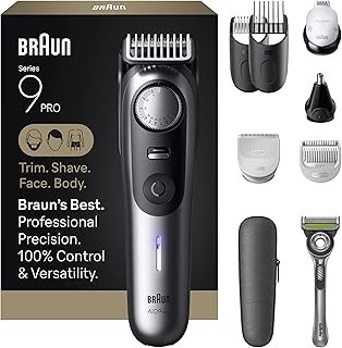 Braun All-in-One Series 9 PRO Beard and Body Trimmer, AIO 9550 for Men with Gillette Labs Razor, Cordless Grooming System with Precision Length Control, Rechargeable Electric Facial Hair Tool