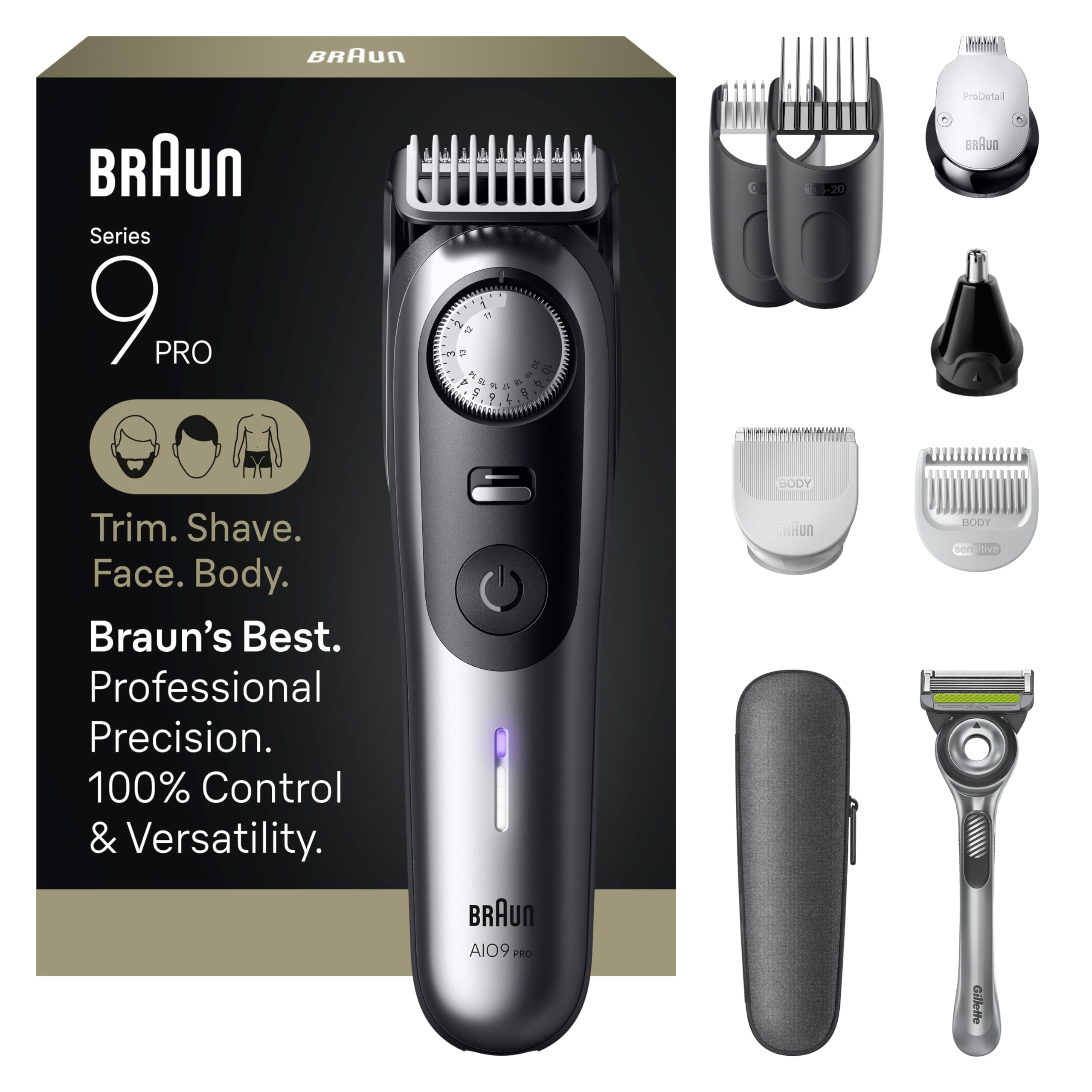 Braun All-in-One Series 9 PRO Beard and Body Trimmer AIO 9550 for Men with Gillette Labs Razor Cordless