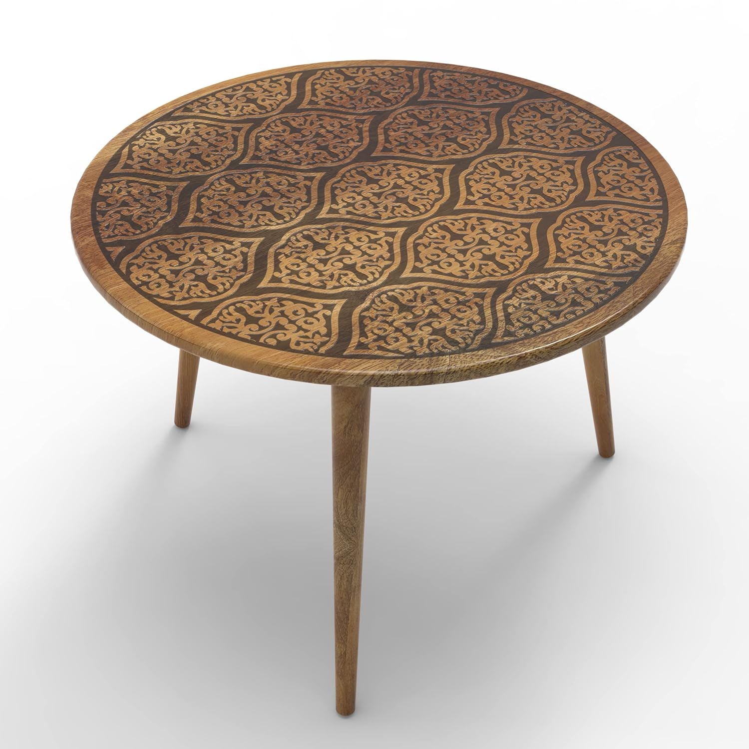 MONDAY MORNING Carved Style Round Coffee Table,Vintage Round End Table