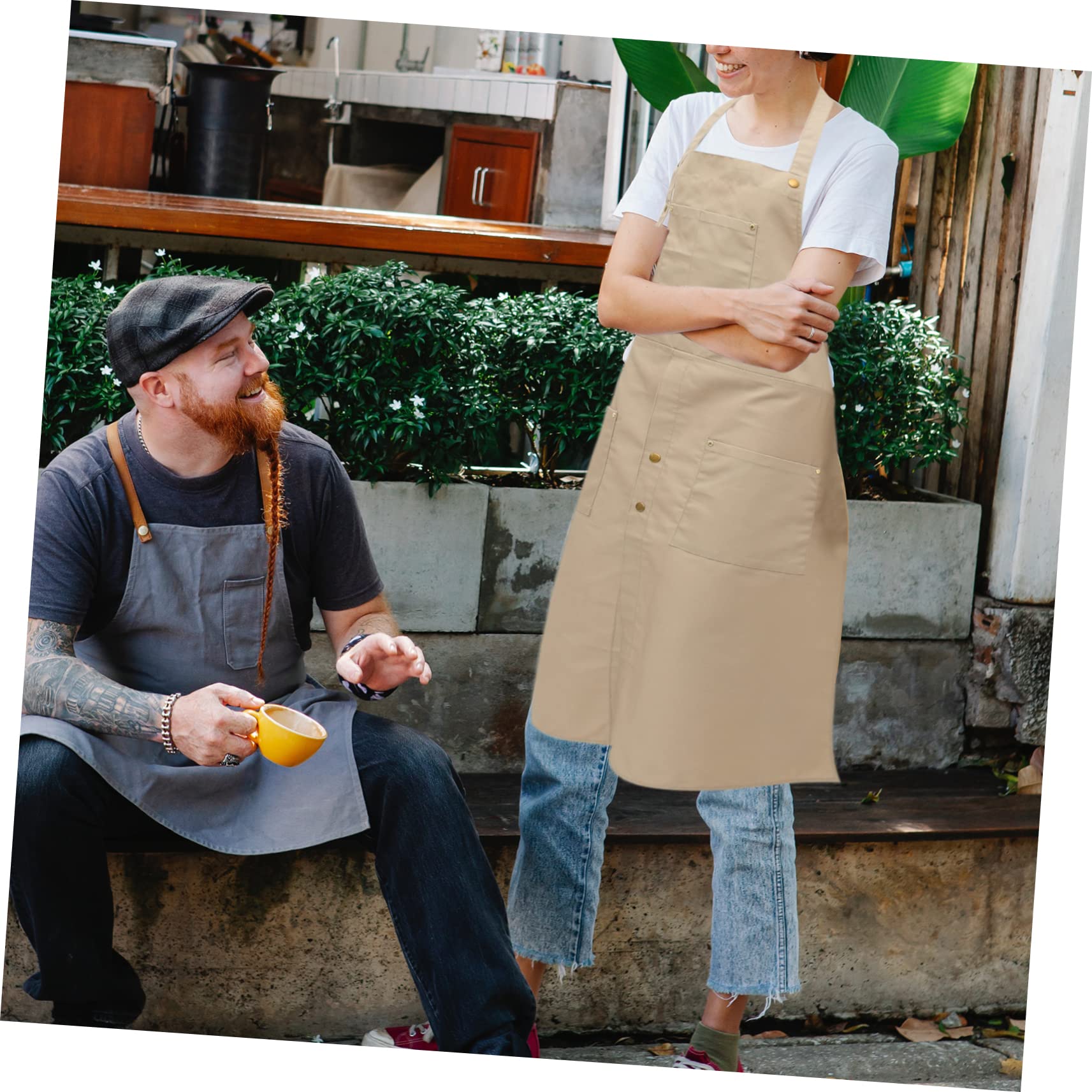 Tablier D'artiste en Toile Kaki avec Poches pour Poterie