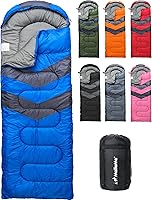MalloMe Lightweight Camping Sleeping Bag for Adults & Kids - 50-80°F Warm Weather, Compact Backpacking Gear with Waterproof Shell