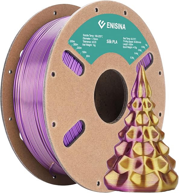 PLA Filament 1,75 mm Silk, ENISINA Filament PLA Shiny Silky Shine do drukarek 3D, Precisão Dimensional +/- 0,03 mm, 1kg (złoty i fioletowy)