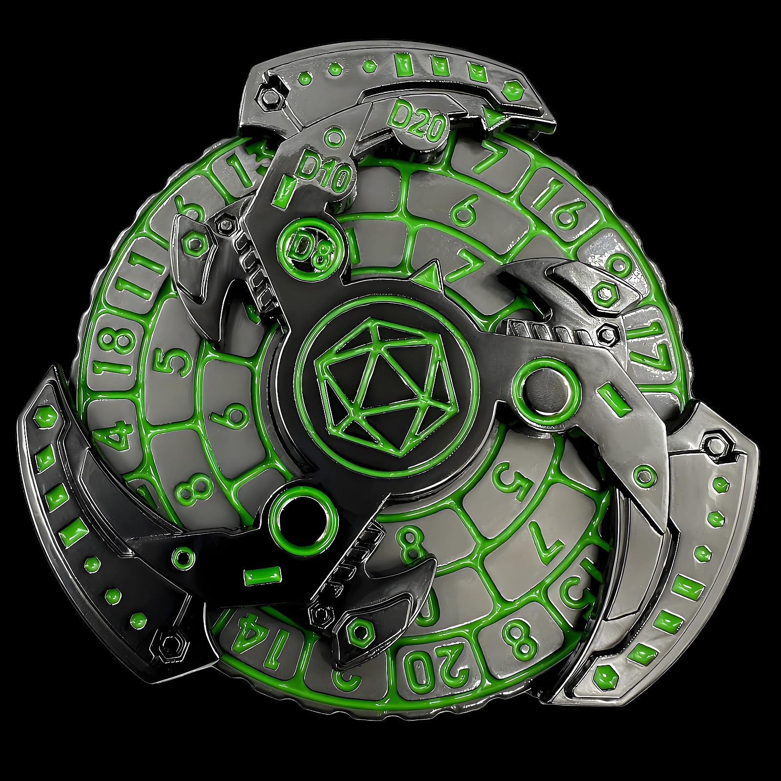 D&D Themed Fidget Spinner, dice Spinner, D4,D6, D8, D10, D12,D20,D% 7-in-1 Metal dice, Perfect for D&D Dungeons and Dragons, RPG and Pathfinder Role