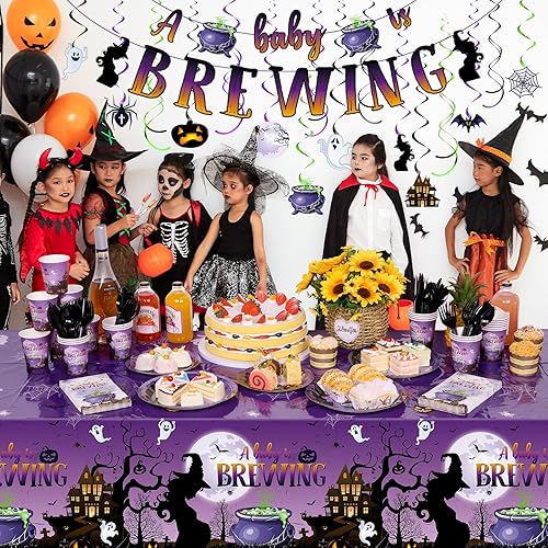 Miniatura 7 de Decoraciones de fiesta de baby shower de Halloween, platos y servilletas de baby shower, mantel desechable, platos de papel, servilletas, vasos,