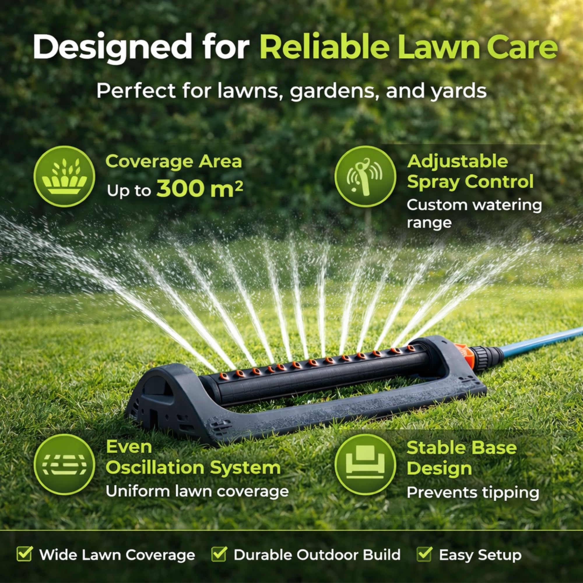 Oscillating Bar Garden Sprinkler Hose Attachment Universal - Adjustable Up To 300m² Rectangular Oscillating Lawn Water Sprinkler for Garden Watering System - Lawn Plants Grass Watering System — view 7