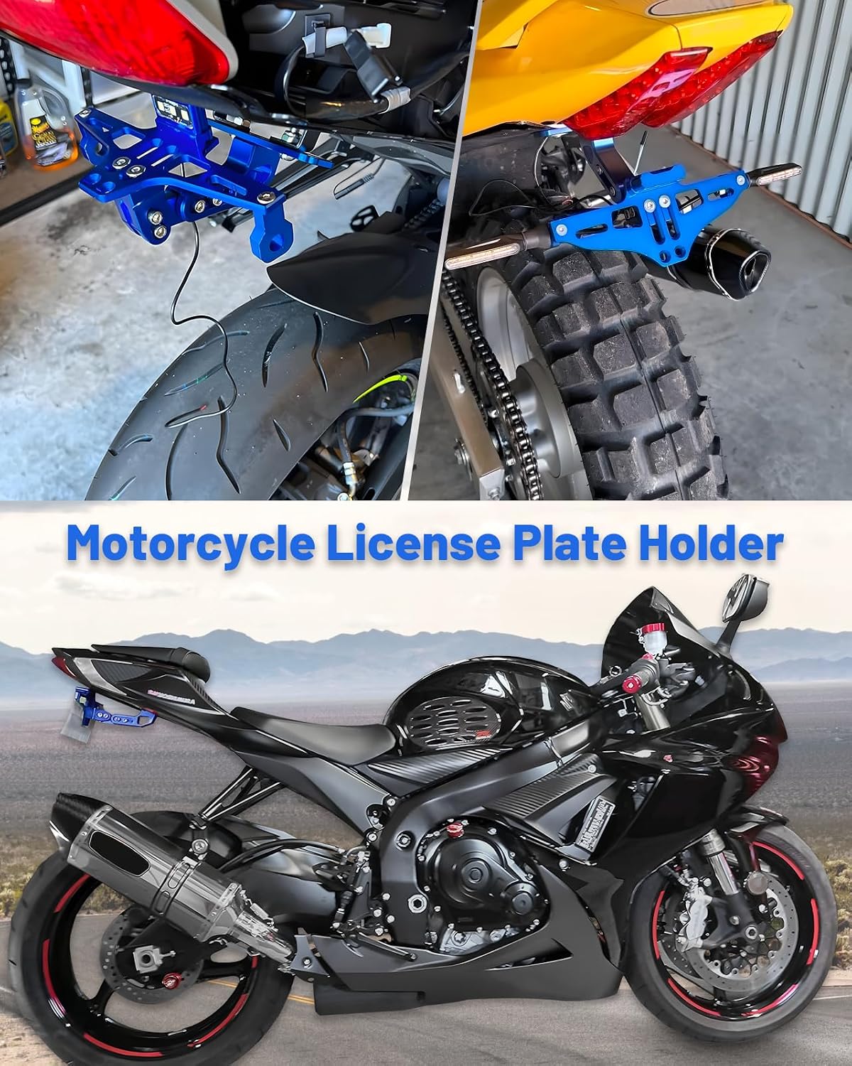 MDPROMCP Universal Motorcycle Fender Eliminator With LED Light CNC Aluminum License Plate Bracket (Blue)