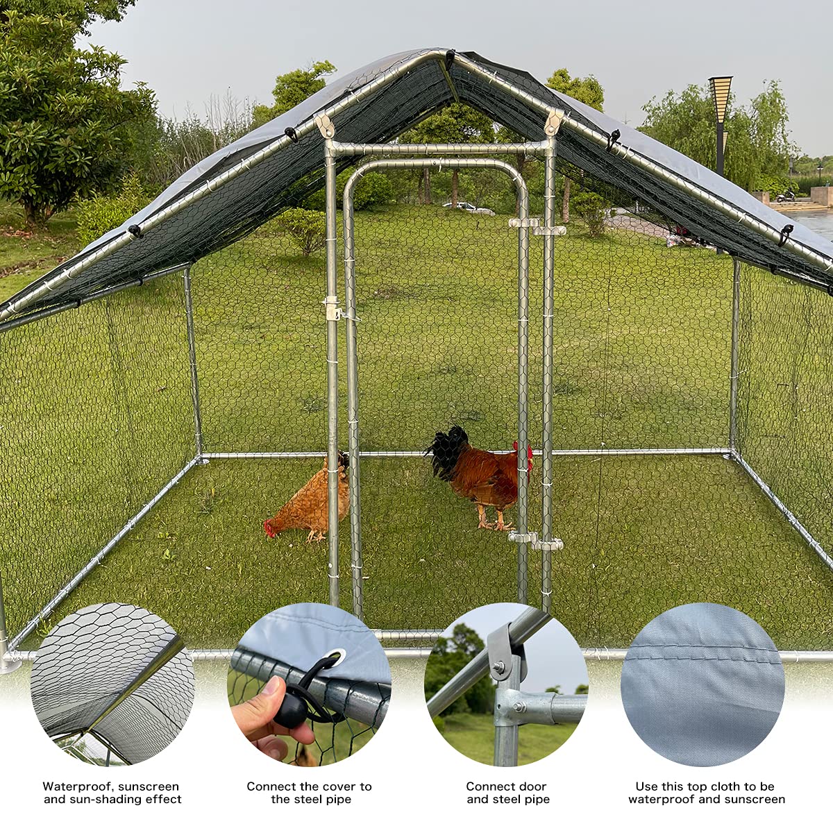 Hiwokk Large Metal Chicken Coop Walkin Poultry Cage Chicken Run Dog