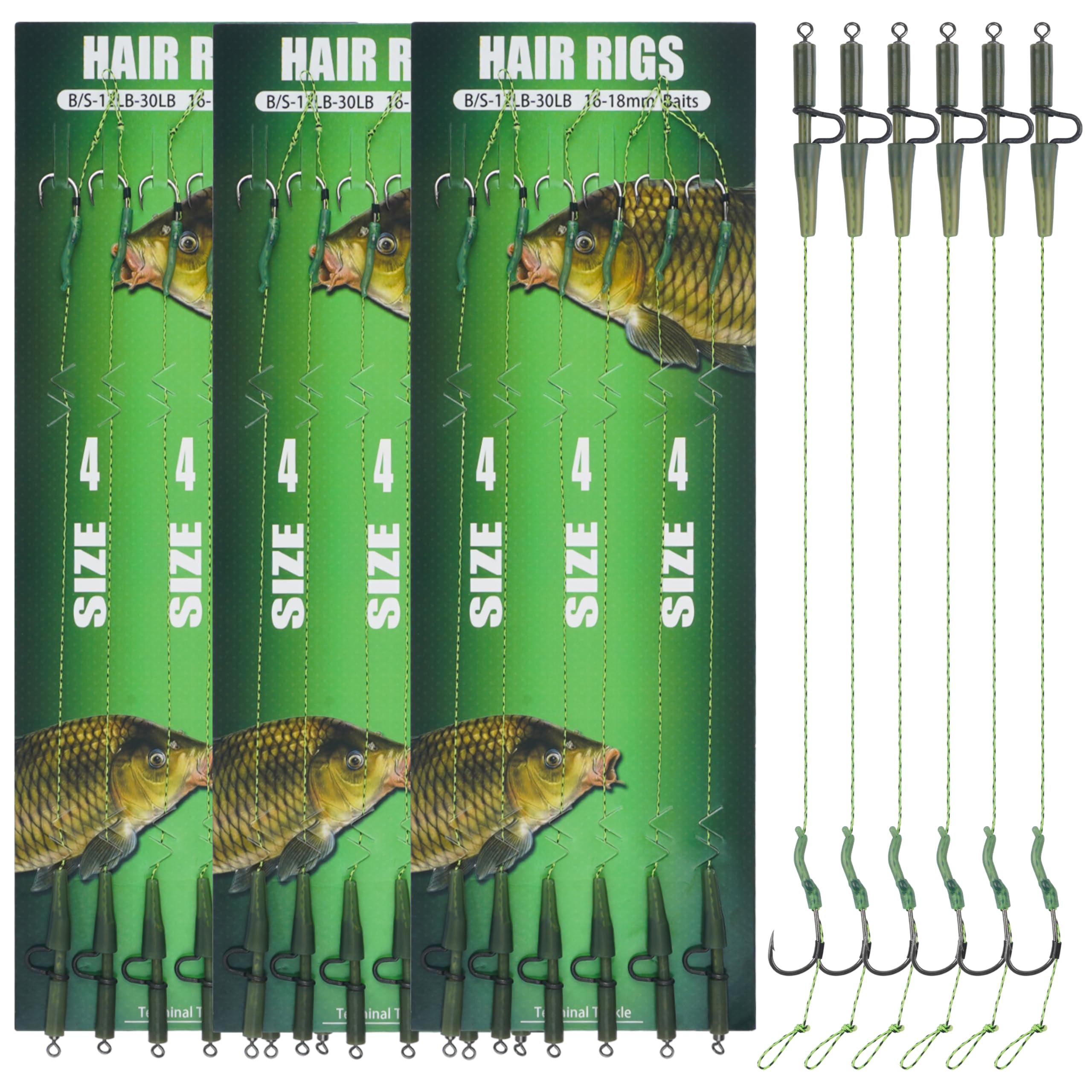 18pcs Carp Fishing Hair Rigs Kit Curved Barb Hooks Braided Thread Line Safety Leader Clips Fishing Bait Rigs Carp Fishing Tackle Accessories