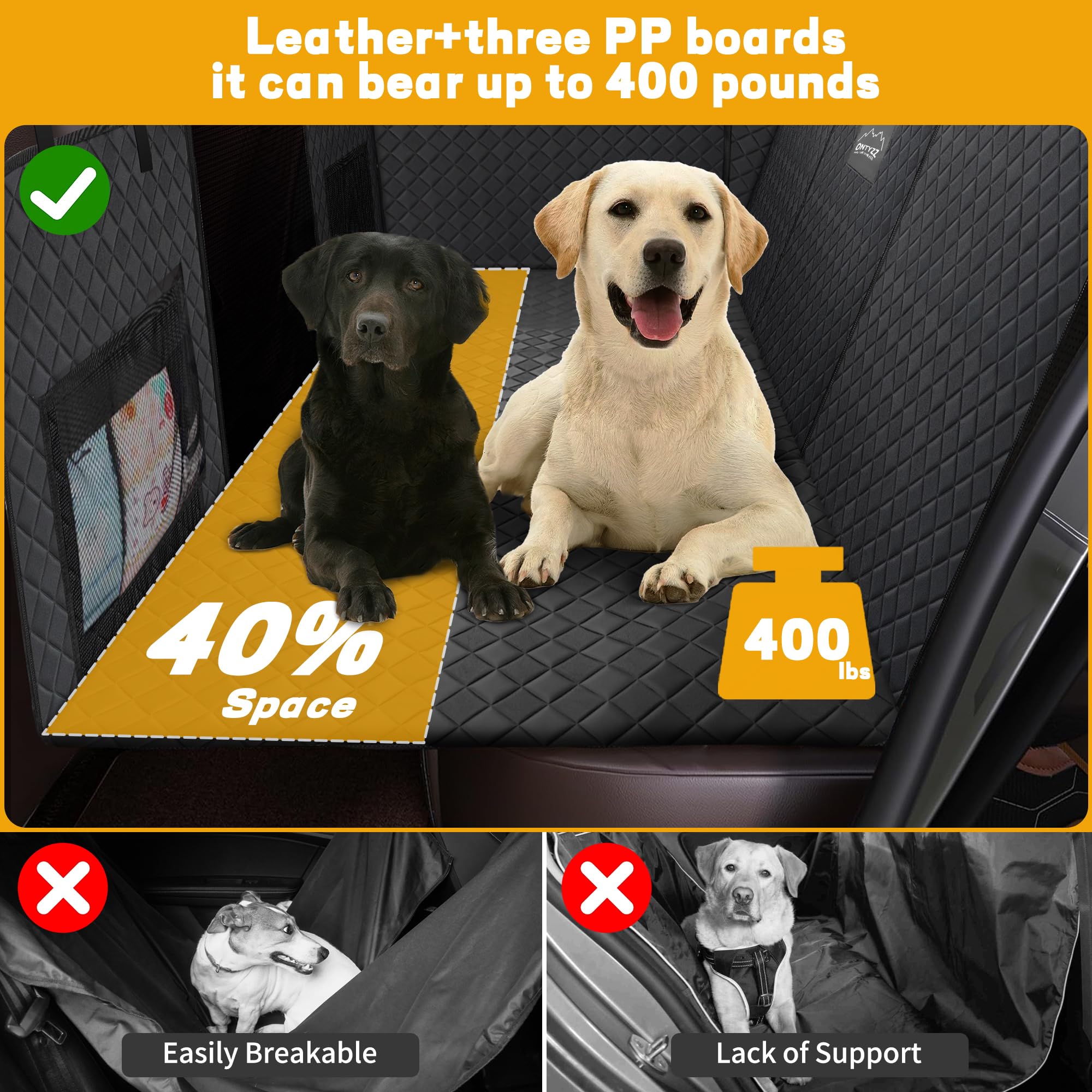 ONTYZZ Extensor de Asiento de Coche para Perros Cuero PU Funda de Asiento Trasero para Mascotas con Fondo Duro Perros Hamaca Impermeable Protector Coche para Viajar con Perros