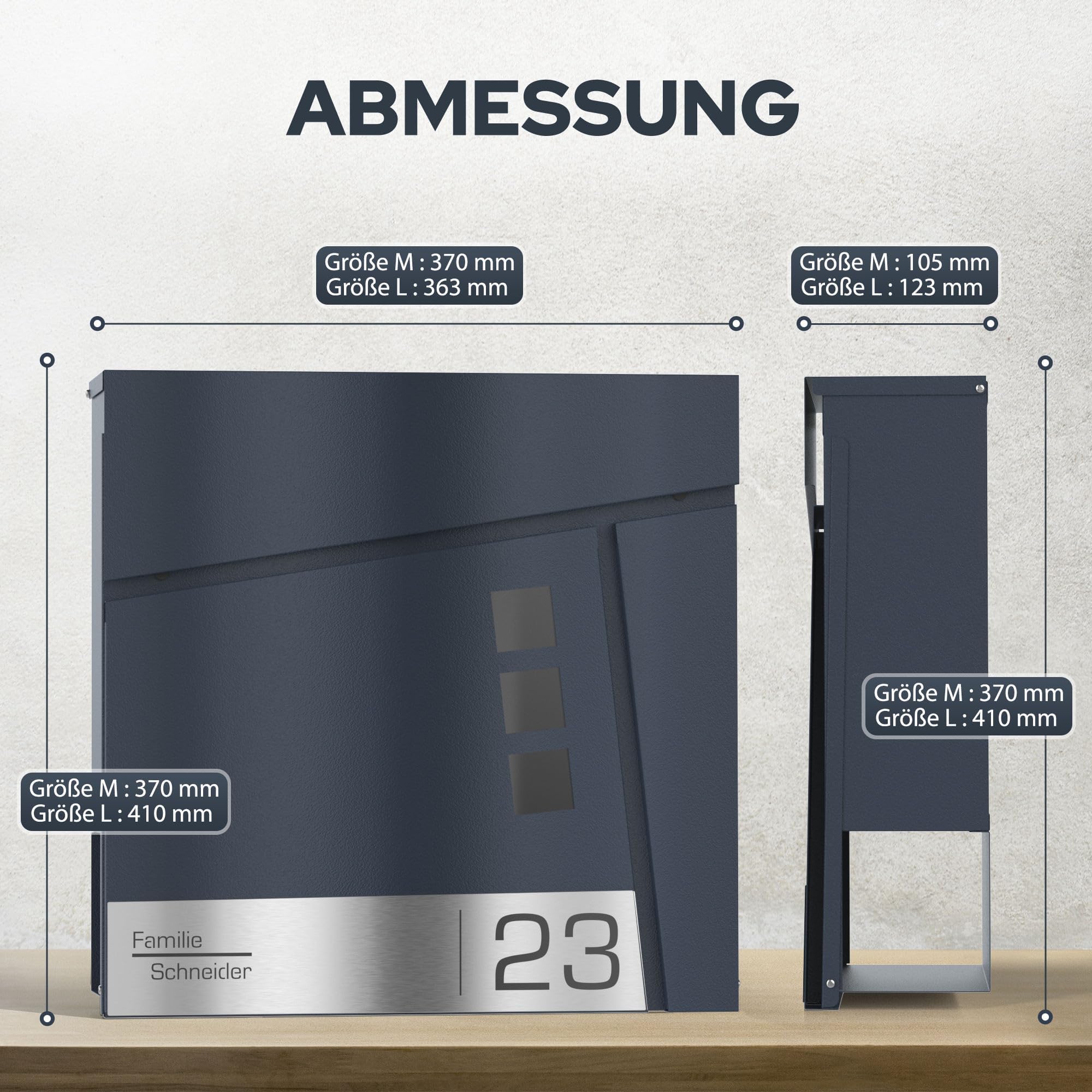 Buzón con compartimento para periódicos en antracita RAL 7016 – Ventana – Buzón personalizado de acero inoxidable placa para nombre número de casa – Buzón de pared con cerradura y