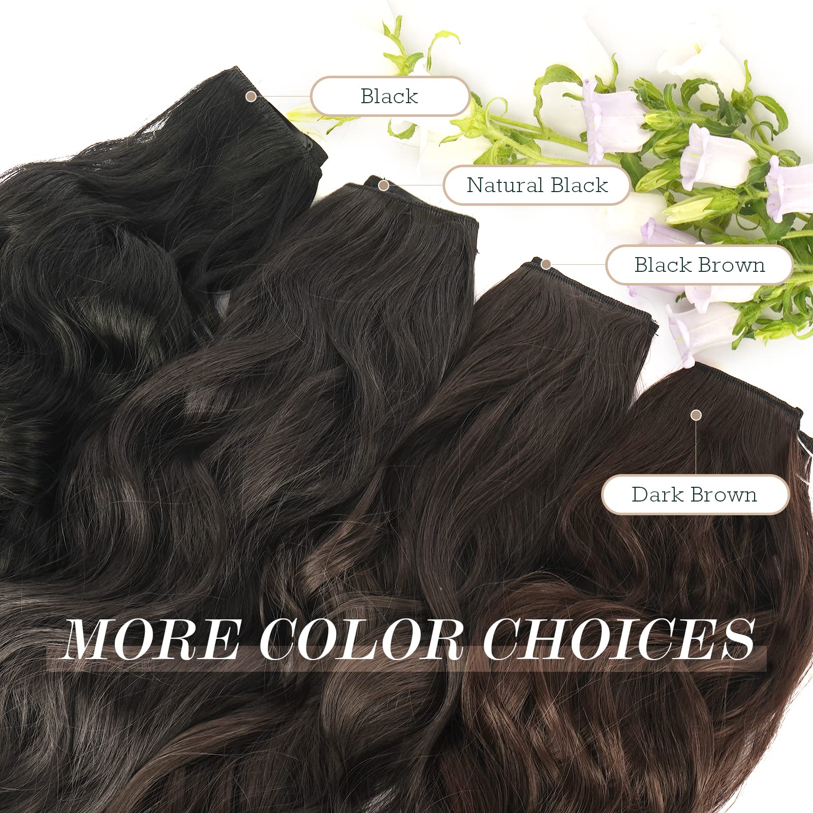 FESHFEN Extension Cheveux Fil Invisible Naturel - Longue Ondulés Fil Secrets Wire Hair Extensions Brun Foncé Synthétique Rajout Cheveux pour Femme, 50 cm