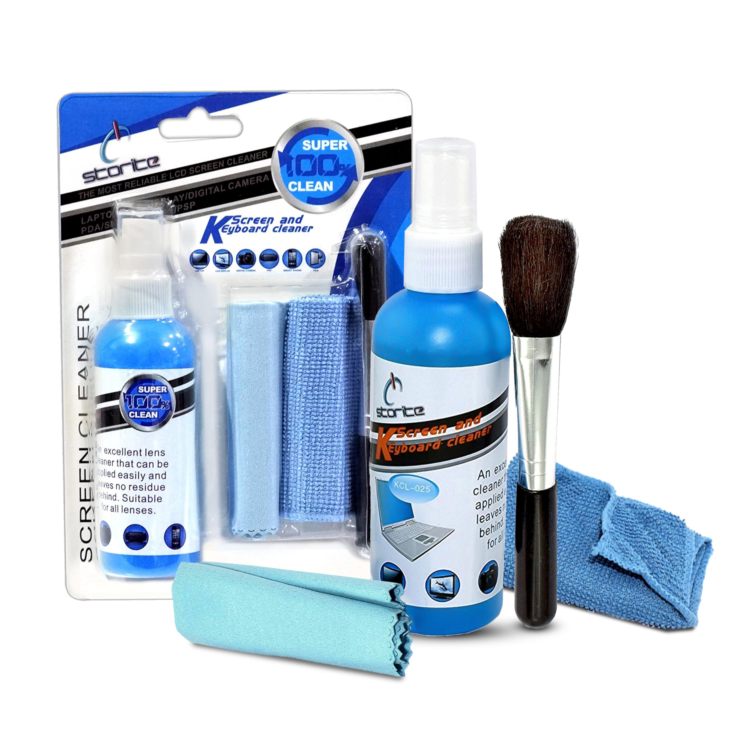 Storite 4 in 1 Professional Screen Cleaning Kit (100ML) for Laptops, Mobiles, LCD, LED, Computers, TV KCL-1025 (Includes Cleaning Solution, Cleaning Brush and 2 Microfiber Cloth)
