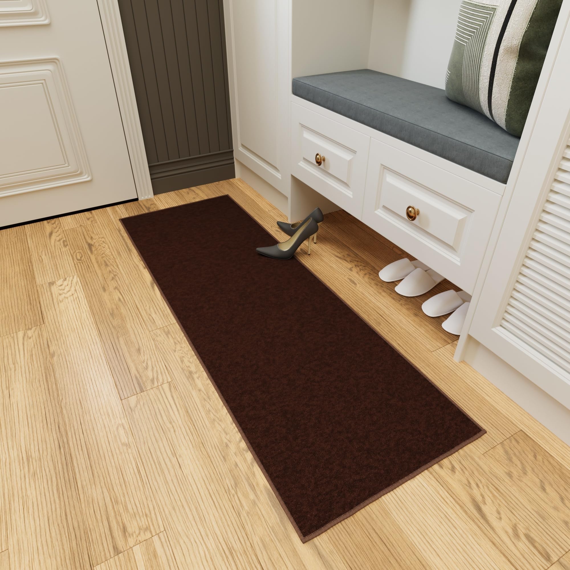 Ottomanson Tapis de couloir collection Ottohome dos en caoutchouc uni 67 cm x 183 cm marron