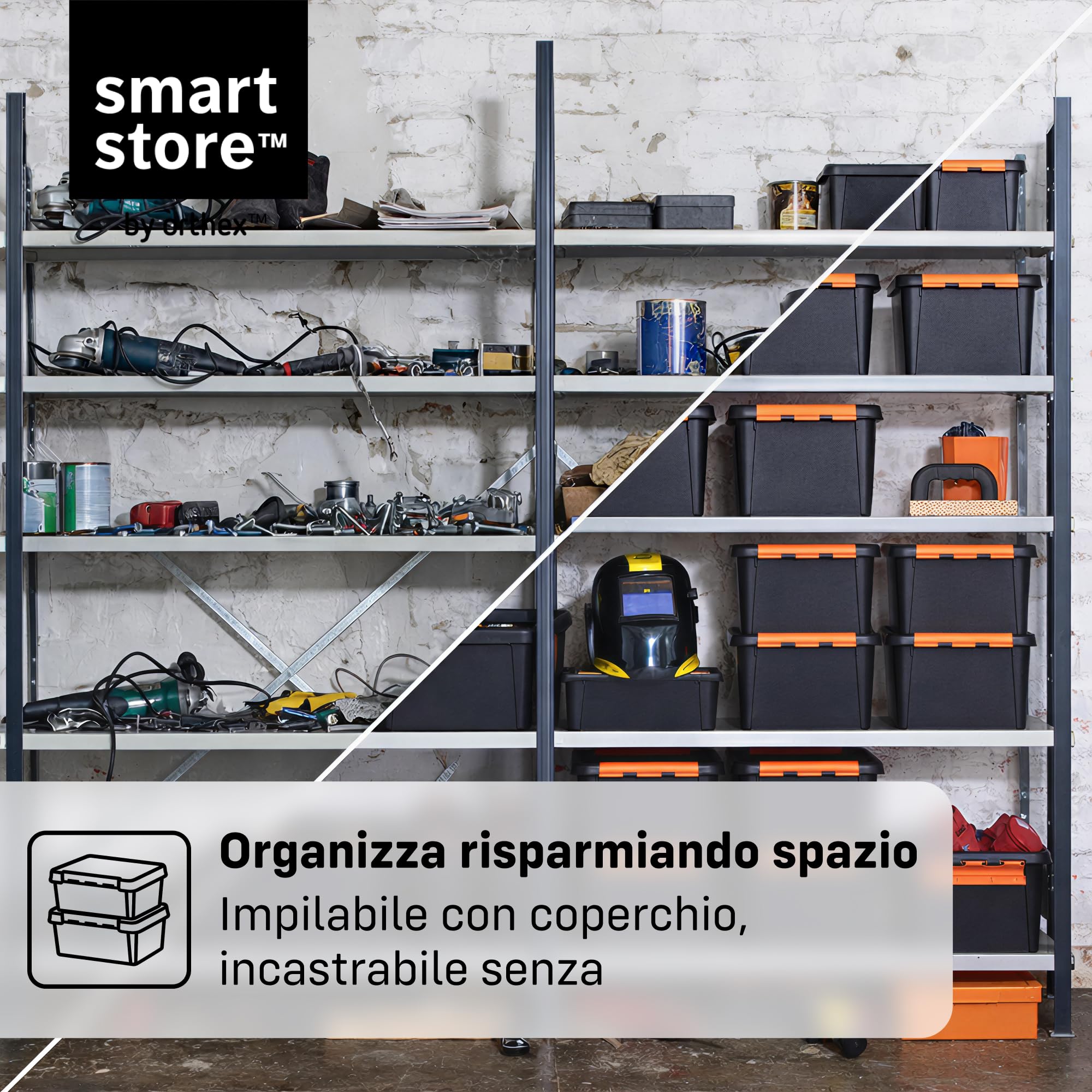 SmartStore Scatola Portaoggetti Resistente con Coperchio I 31L I Set 6 Impilabili I Garage Officina Trasloco I Chiusura Clip I Made in Sweden I Nera I 50 x 39 x 26 cm