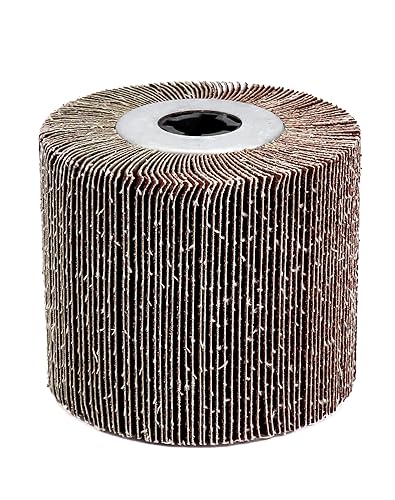 Miniatura 2 de QWORK Rueda de lijado de solapa, paquete de 2 ruedas de pulido de trefilado, cepillo de pulido de tambor de óxido de aluminio, 4.5 x 4 pulgadas con