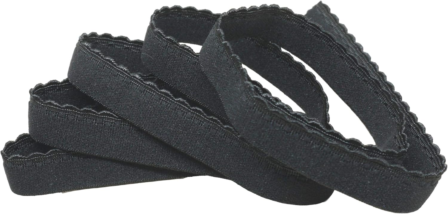 Porcelynne Plush Decorative Edge Black Band Elastic - 1/2 inch or 12mm - 5 Yards - Bra Making Lingerie DIY
